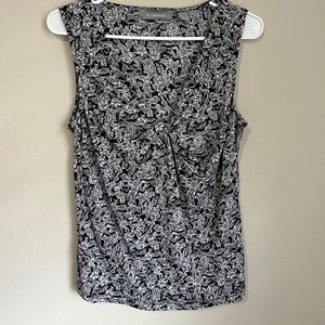 Liz Claiborne Floral Ruffle V-Neck Mixed Media Shell